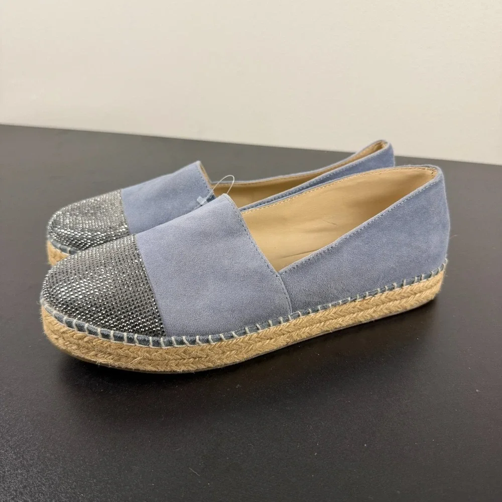 Steve Madden Pulse Espadrille Shoes Women's 8.5B Blue Rhinestone Slip On Casual